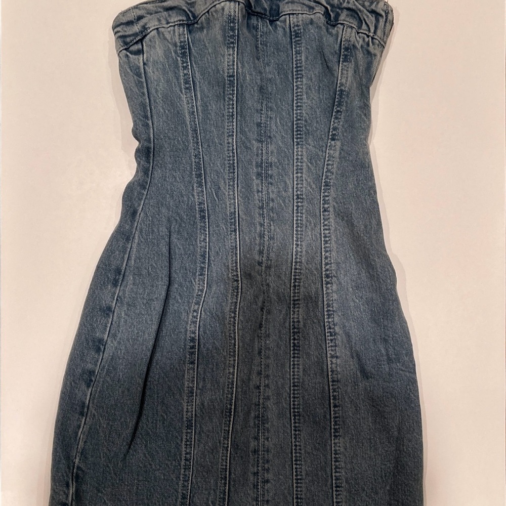 Zara Blue Denim Strapless Mini Dress